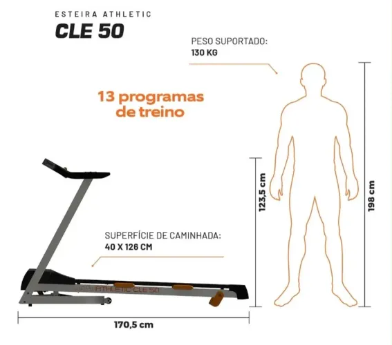 Esteira Elétrica Athletic Cle 50 16km/h 130kg Suportados Cor Preto