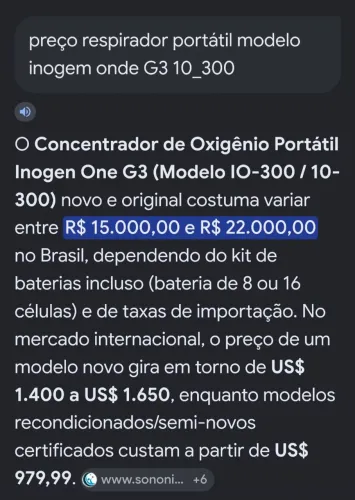Respirator portátil one G3