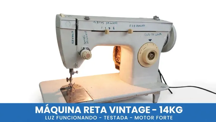 Máquina Costura Reta Vintage 14KG - Motor Forte + Pedal + Luz 127V