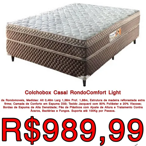 Cama box casal Rondoconfort light espumas d33 alta densidade / frete grátis