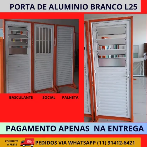 porta branca em aluminio L25 postigo