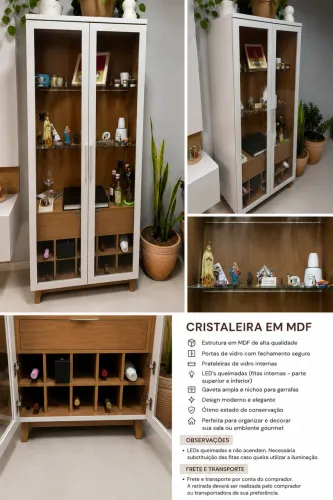 Cristaleira em MDF com Portas de Vidro e Adega - Excelente Estado