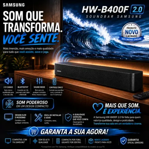 Soundbar Samsung HW-B400F 2.0 - Nova e Lacrada de Fábrica