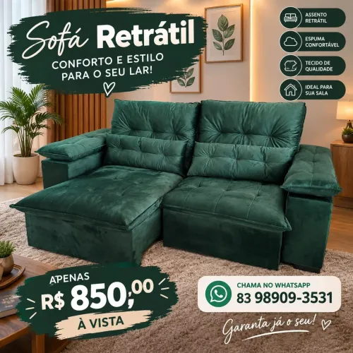 Sofá retrátil duplo corte de Luxo verde novo direto de fábrica.