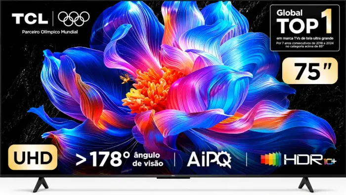 TV LED SMART 75 TCL 75P6K ULTRA HD 4K GOOGLE TV 3 HDMI 1 USB PRETA BIVOLT