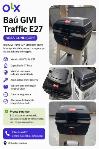 Baú GIVI Traffic E27 + Base de Fixação + Chave Reserva