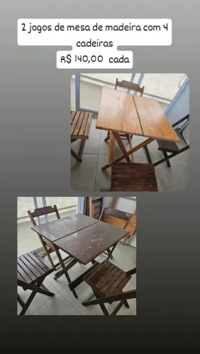 2 jogos de mesa de madeira com 4 cadeiras