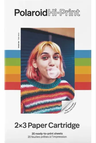 Pacote de cartuchos de papel Polaroid Hi-print 2x3 (20 Imp), cor branca