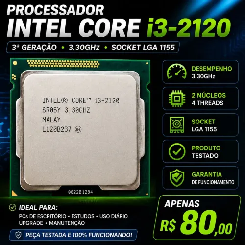 PROCESSADOR INTEL CORE i3-2120 3.30GHz - TESTADO E FUNCIONANDO
