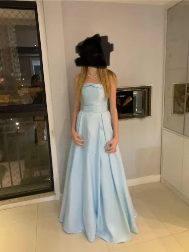 Vestido de festa longo azul serenity