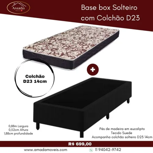 Base box Solteiro com colchão D23 - à pronta entrega