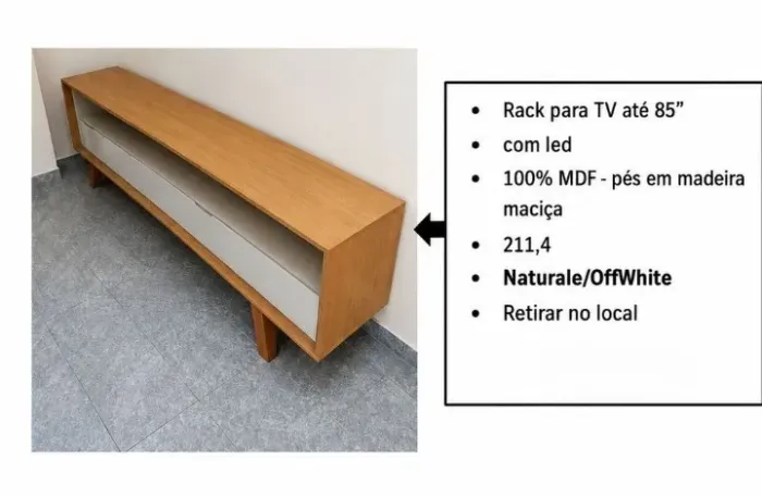 Rack - para TV até 85" - 2.10 cm - retirada no bairro Imirim - ZN