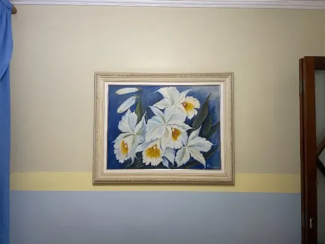 Quadro Azul de Orquideas com Moldura