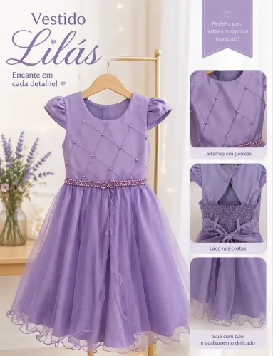Vestido de Festa Infantil Lilás Casamento/Formatura Tam 8