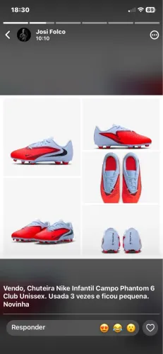 Chuteira Nike Phanton 35, usada 3 vezes, Novíssima