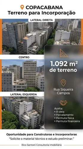 Terreno de 1.092 m² à venda em Copacabana | Rua Siqueira Campos