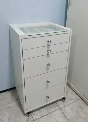 Gaveteiro Com Tampo De Vidro