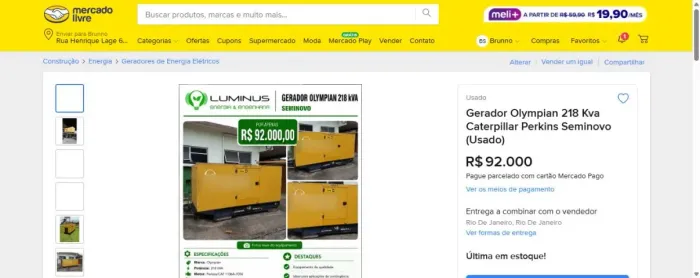 Gerador Olympian 218 Kva Caterpillar Perkins Seminovo