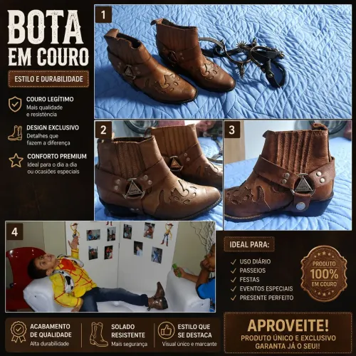 Bota de couro com esporas 