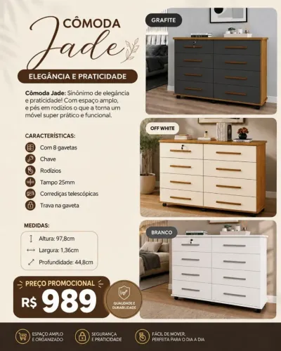 Cômoda Jade - Consultar cores disponiveis