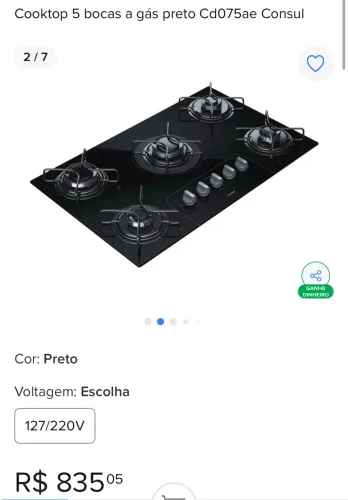 Cooktop 5 bocas a gás preto Consul