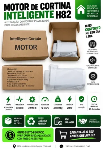 Motor Cortina Inteligente H82 Bivolt 2Nm 50kg Novo