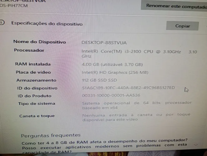 PC DESKTOP À VENDA - SSD 112 GB