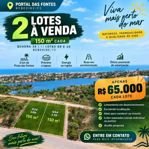 2 Lotes à Venda em Beberibe/CE - 150m² Cada - Portal das Fontes