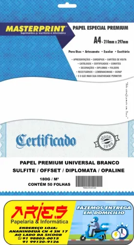 PAPEL OFFSET SULFITE OPALINE DIPLOMATA 180G A4 50 FOLHAS MASTERPRINT 