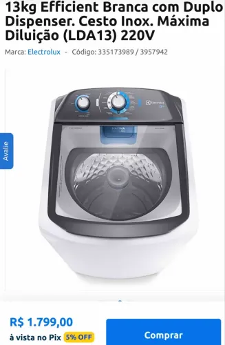MÁQUINA 13 KG TAMPA PRETA CESTO INOX