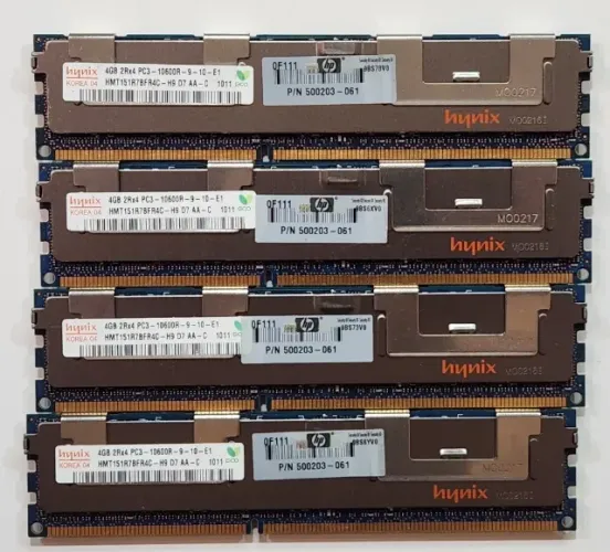 04 módulos de memória HPE 500203-061 - 4GB 2Rx4 PC3-10600R Hynnix