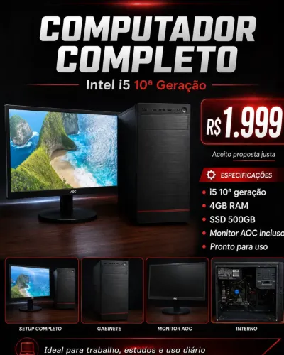 Computador i5 10 geração + Monitor AOC 24p