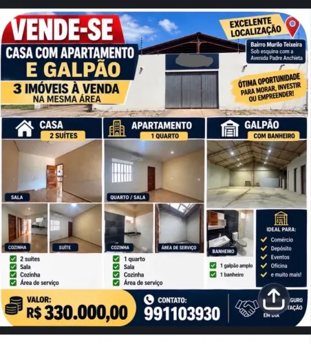 Vendo casa com galpão e apartamento