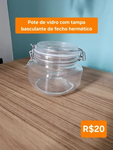 Pote de Vidro com Tampa Basculante e Fechamento Hermético Novo