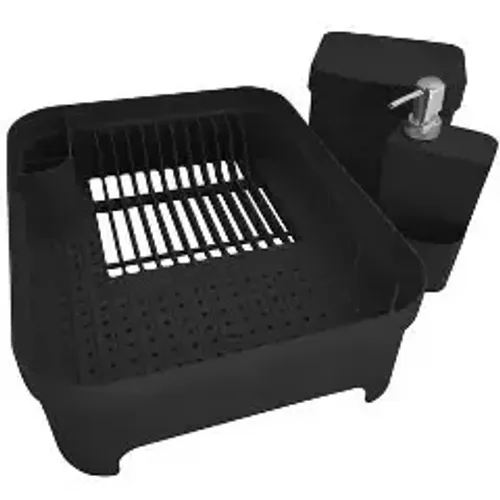 Kit cozinha trium Ou: escorredor, lixeira 2,5L e dispenser na cor preta