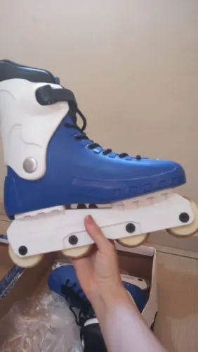Patins Traxart Street Azul e Branco na caixa tamanho 37
