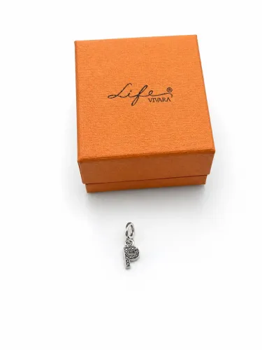 Pingente Life Letra P em Prata 925 com Pedras Incolores