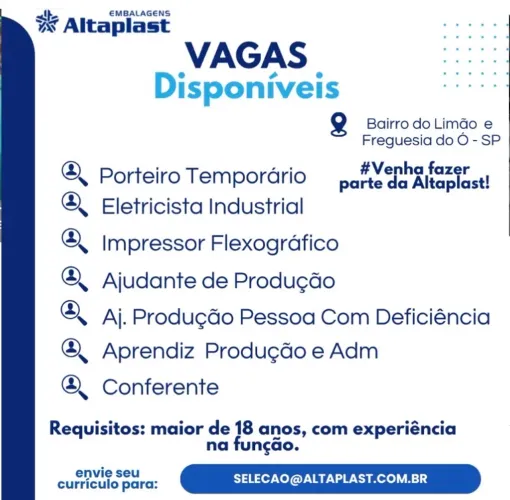 Ajudante e Auxiliar Produção / Conferente