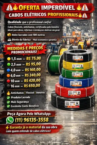 Cabo elétricos flexível antichamas certificado pelo Inmetro