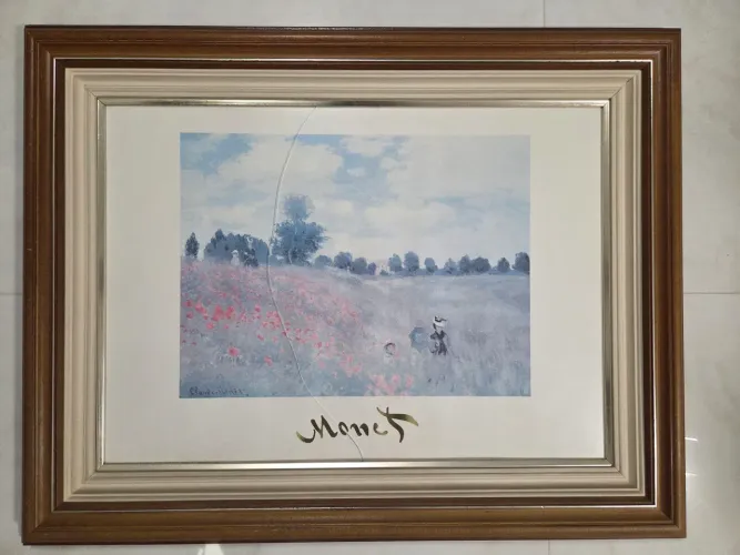 Quadro gravura com proteção em vidro na moldura de madeira