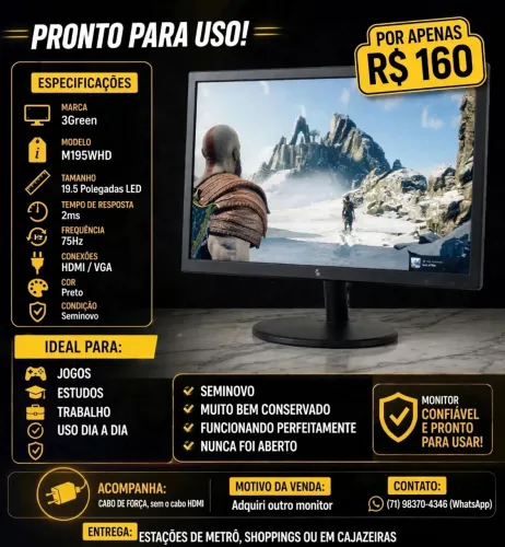 Monitor 3Green 19.5 Polegadas LED M195WHD - Seminovo
