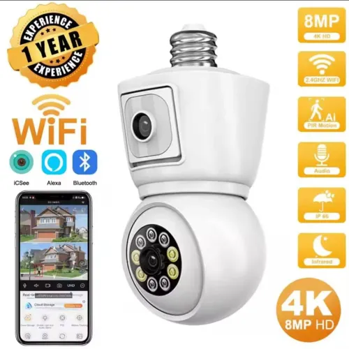 Câmera de Segurança Exterior Lente dupla Áudio ICEE 4K 8MP WIFI 64GB