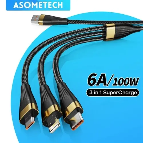 Cabo 3 em 1 de carregamento Asometech Portátil Micro USB Tipo C
