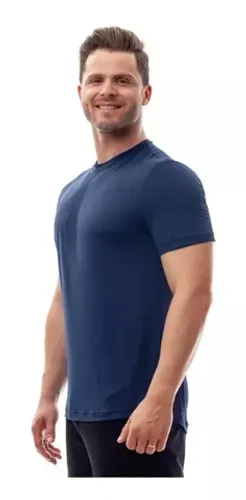 Camiseta Dry Fit Masculina Lisa 100% Poliéster Para Academia Tamanhos GG e G Azul Marinho