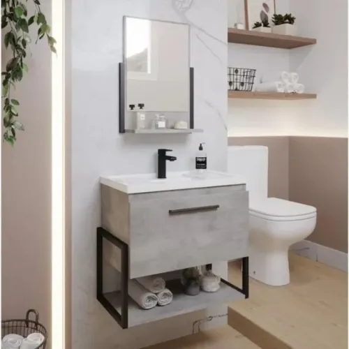 Gabinete 60 cm para Banheiro Metalo com Cuba e Espelheira, 100% MDF (Novo)