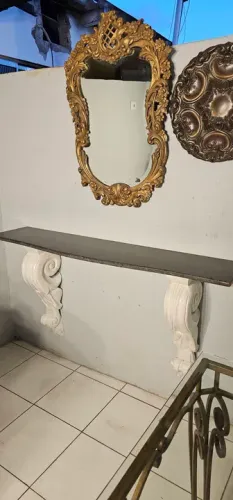 Moveis, aparador suspenso de madeira e mármore, antiguidades