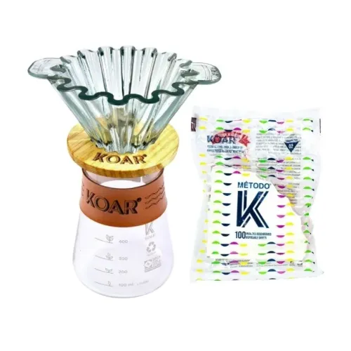 Conjunto Porta Filtro Café Cerâmica Koar Glass Azul Decanter 100 filtros