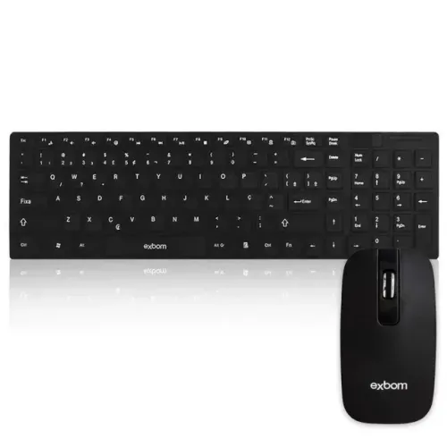 Kit Teclado e Mouse Sem Fio Exbom BK-S1000 Black 2.40GHZ 10M - WZetta
