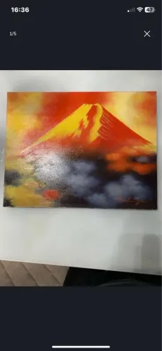 Quadro comprado no Japão Red Fuji pintado por Shigeru Tsuchiya 32x41,5 cm