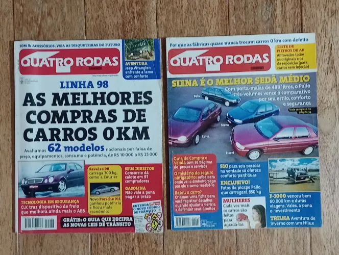 2 Duas Revistas Quatro Rodas - Linha 98 - As Melhores Compras de Carros 0km